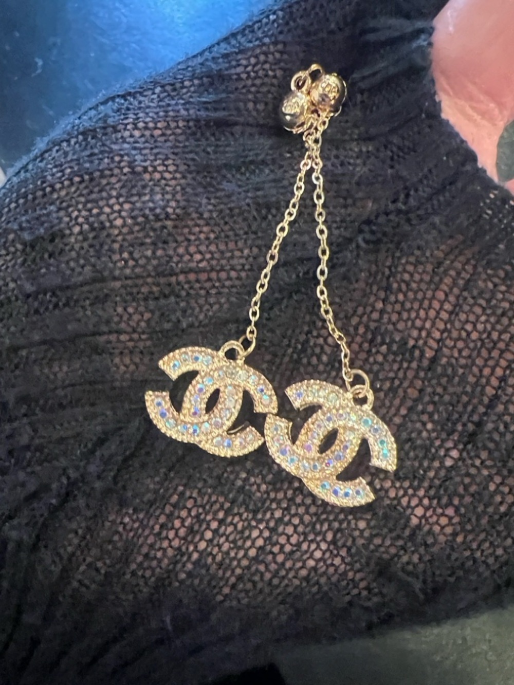 CHANEL Gold Double-C Drop Earrings with Multicolor Crystals - Picture 4 of 15